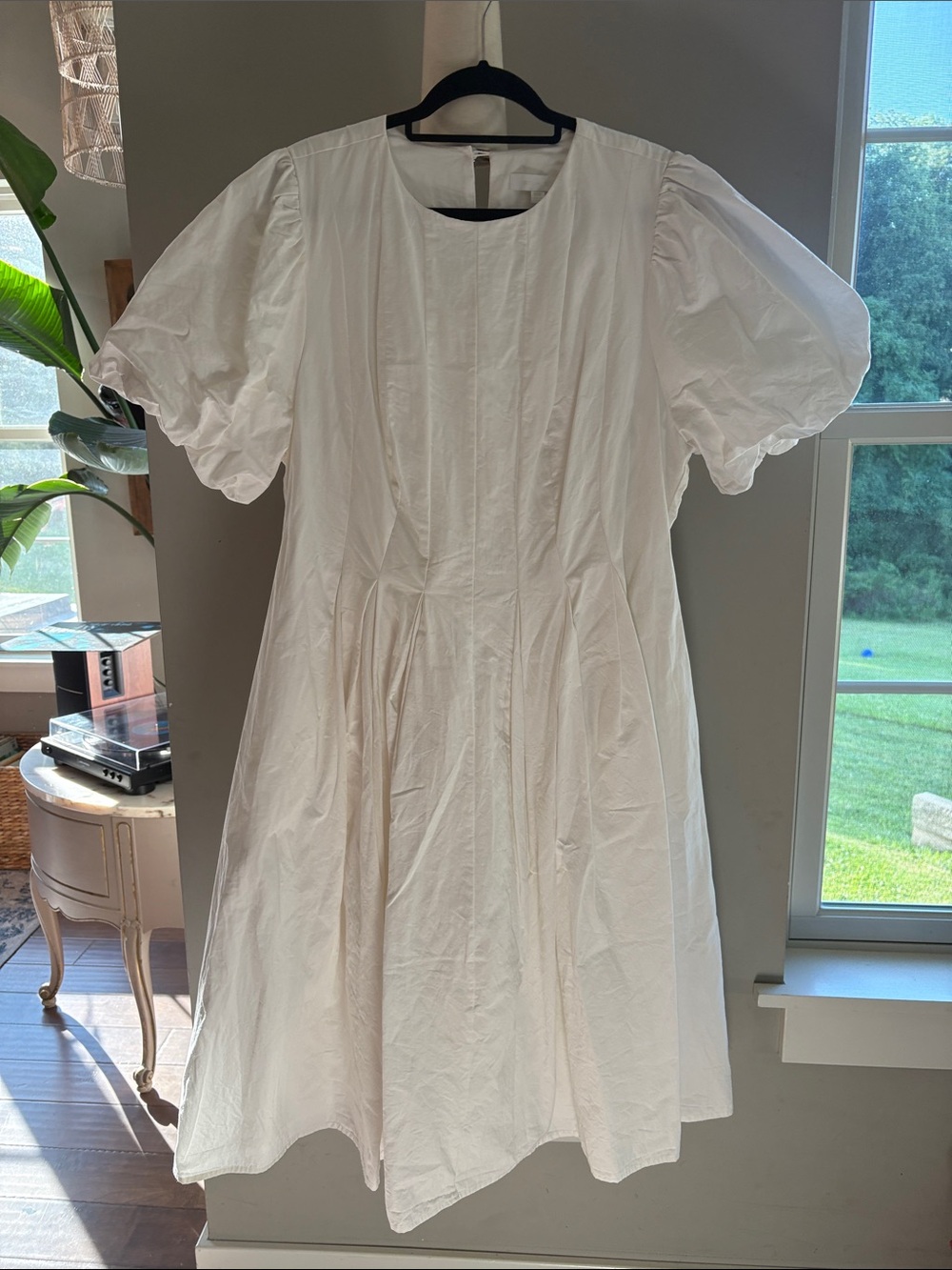 Classic White Midi Dress with Puff Sleeves